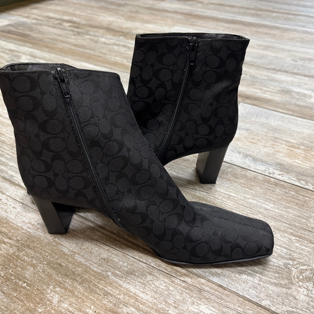 Coach Black Signature Logo Heeled Ankle Boots